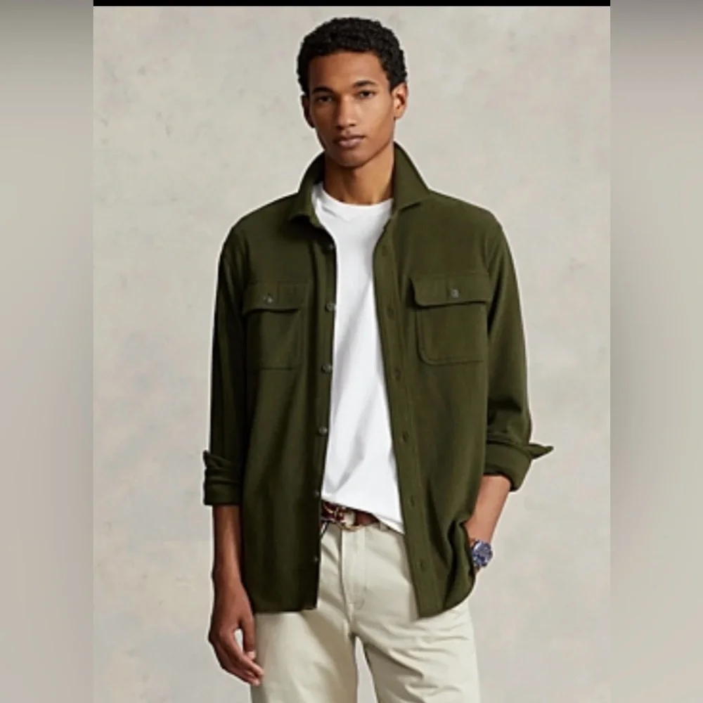 Polo Ralph Lauren Men Classic Fit Knit Flannel Workshirt  Olive Size X-Large NEW